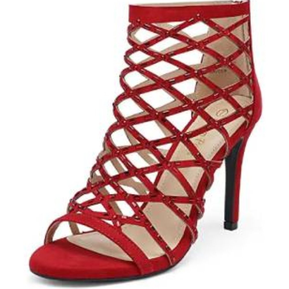 Women's Rhinestone Ankle Strap Open Toe Stiletto Heel Sandals Cutout Dre…